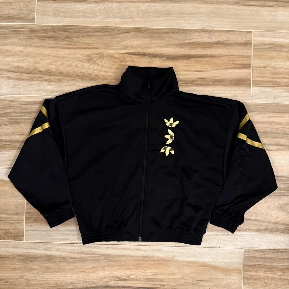 Adidas Originals Black Gold Large Logo Cropped Track Jacket Women's Large FS7220 - Picture 3 of 7